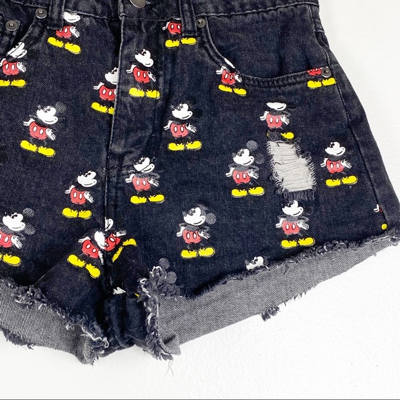 Disney Mickey Mouse Denim Cutoff Shorts Black 26 - Picture 7 of 12